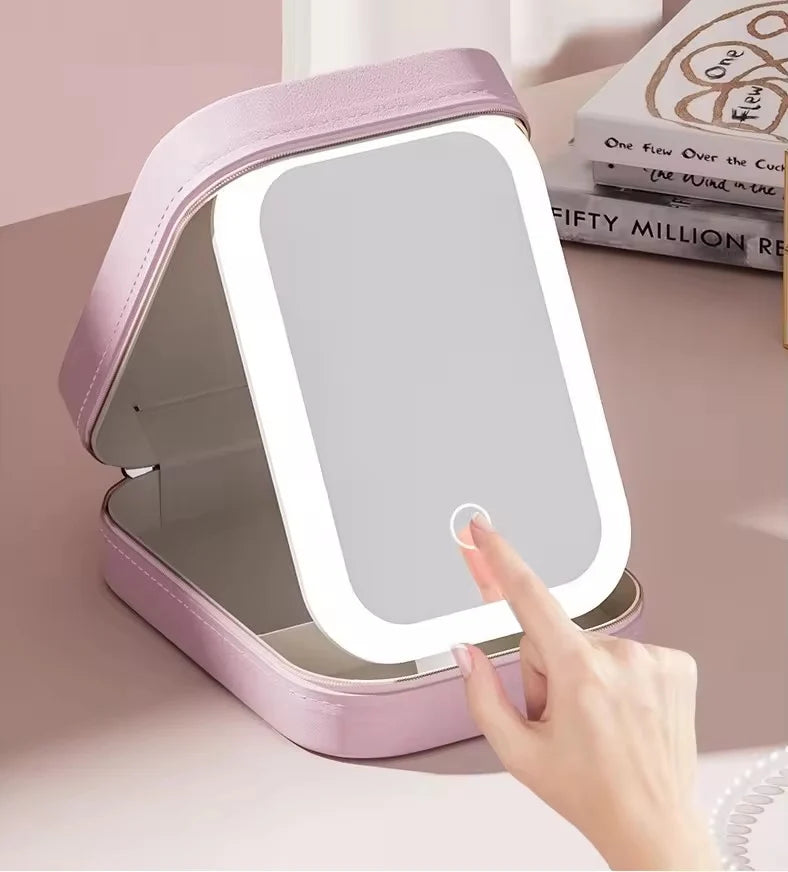 Led mirror makeup jewellery box