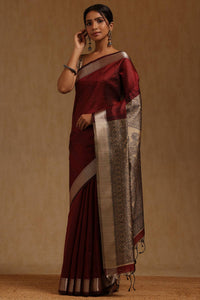 Maroon Tussar Madhubani Printed Saree
