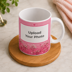 Personalized Photo Print Ceramic Mug – Pink Floral Design | Custom Photo Coffee Mug