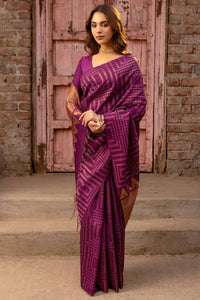 Wine Tussar Saree With Zari Woven Geometric Patterns